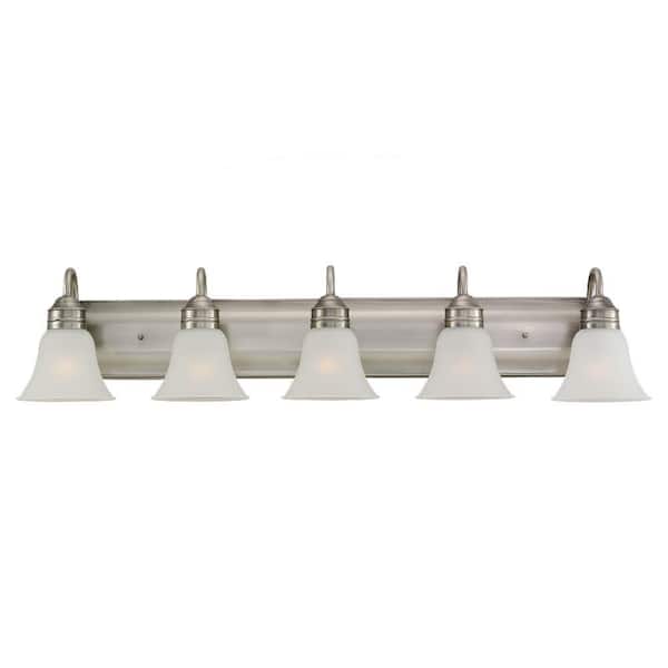 Generation Lighting Gladstone 41.25 in. W 5-Light Antique Brushed Nickel Vanity Fixture with Satin Etched Glass