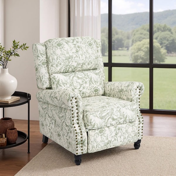 Uixe Rococo Green Linen Nailhead Trim Upholstered Recliner Chair