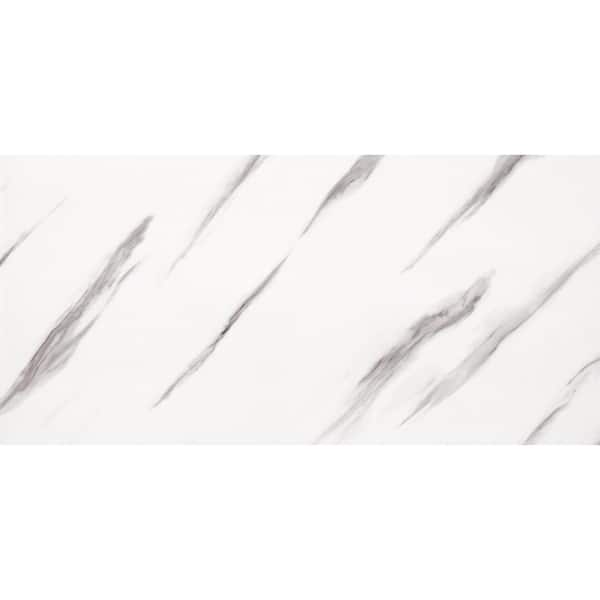 White Himalaya 12 in. x 24 in. x 3/16 Marble PVC Peel and Stick Backsplash Wall Panels (1-Piece)