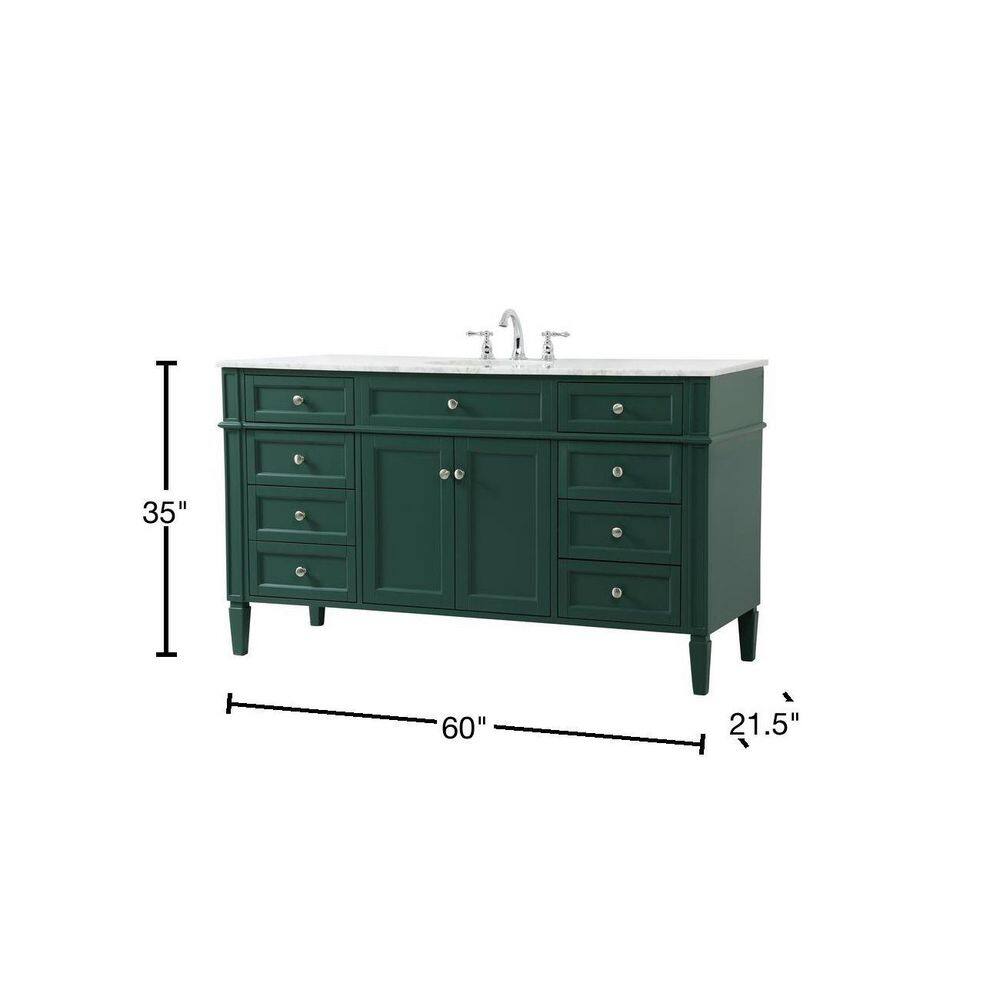 Green Solid Wood and Marble Single Bathroom Vanity