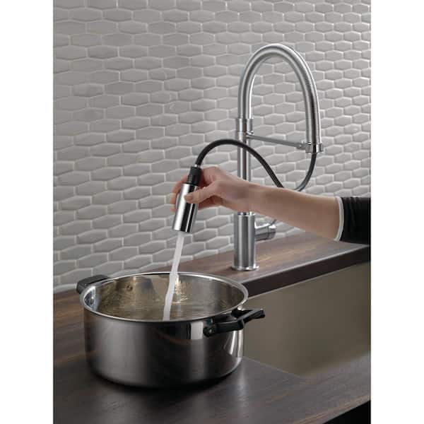 Trinsic Single Handle Pull Down Sprayer Kitchen Faucet with Spring Spout in Arctic Stainless