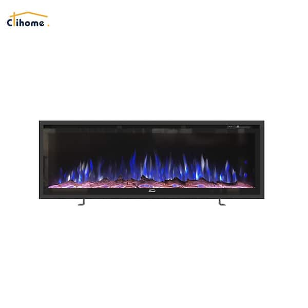 Flame 50 in. Black Wall-Mounted Thermostat Electric Fireplace with Timer Control