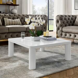 33.5 in. W 13 in. H x 33.5 in. D Wood Square Coffee Table with Shelf in White