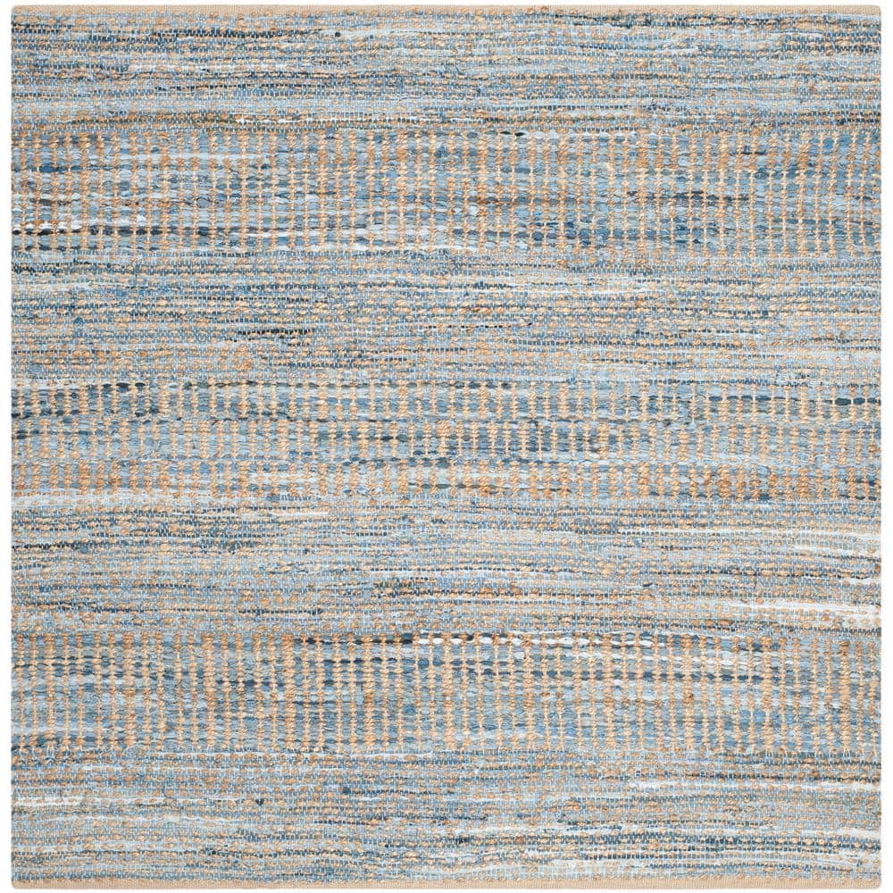 Coastal Charm Hand-Knotted Natural Blue Wool 8' Square Rug