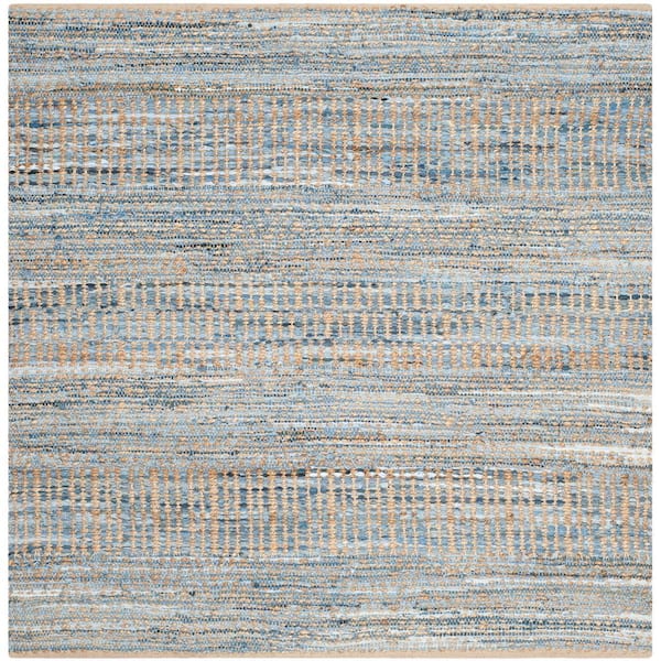 SAFAVIEH Cape Cod Natural/Blue 8 ft. x 8 ft. Square Striped Distressed Area Rug