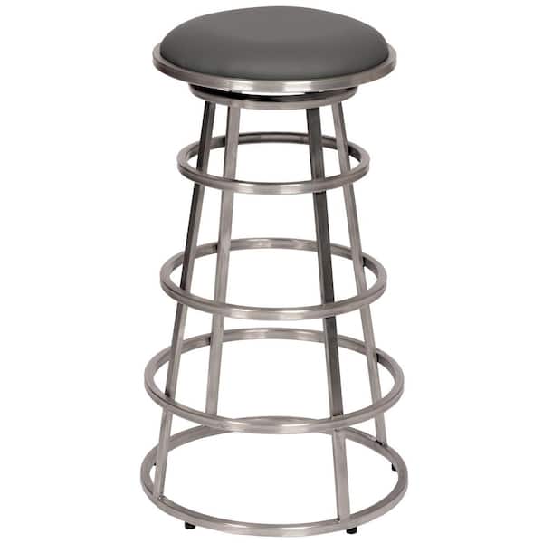 Armen Living Sheryl 30 in. Backless Brushed Stainless Steel Bar Stool in Gray Faux Leather