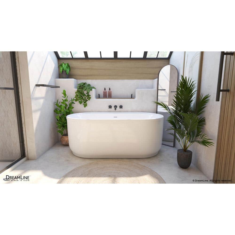 Encore White Freestanding Acrylic Bathtub with Brushed Nickel Drain