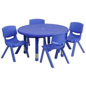 5-Piece Round Metal Top Table and Chair Set in Blue