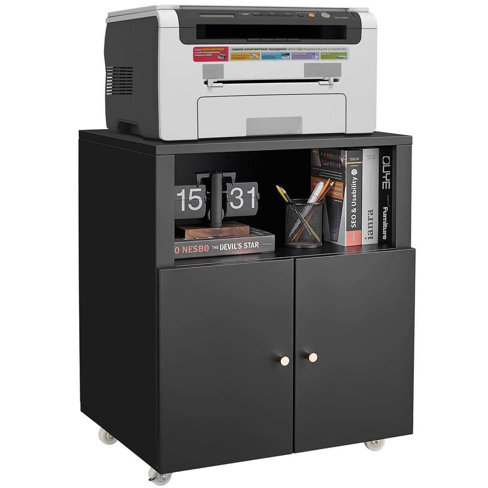 No-Drawer Black Metal 23.6 in. W Lateral File Cabinet Mobile Printer Stand 