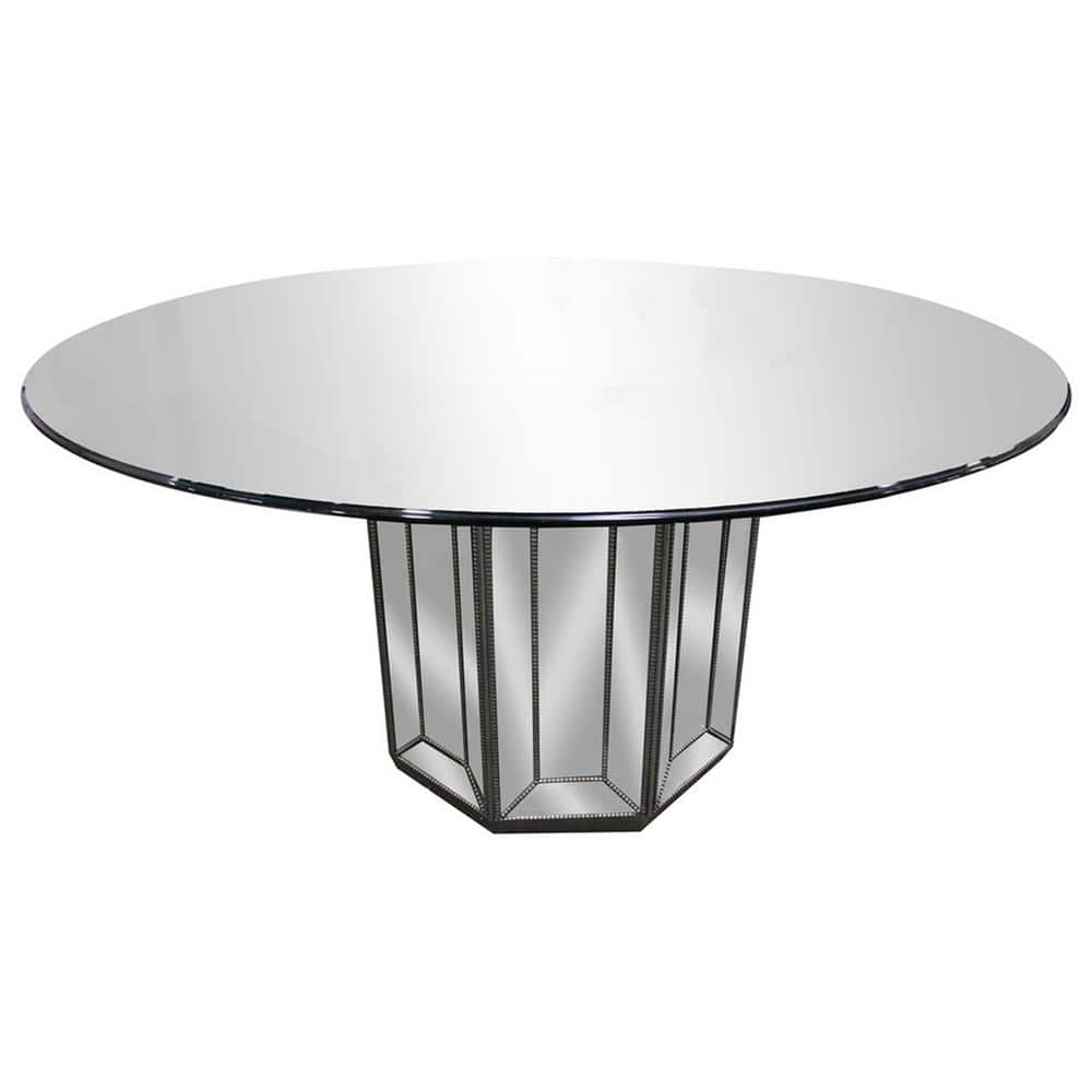 Best Master Furniture Oswald 60 in. Glass Silver Mirrored Round Dining Table T1803ST The Home