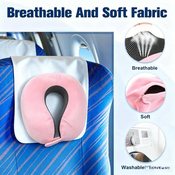 Numhew Pink Adjustable Memory Foam Travel Neck Pillow for Airplane