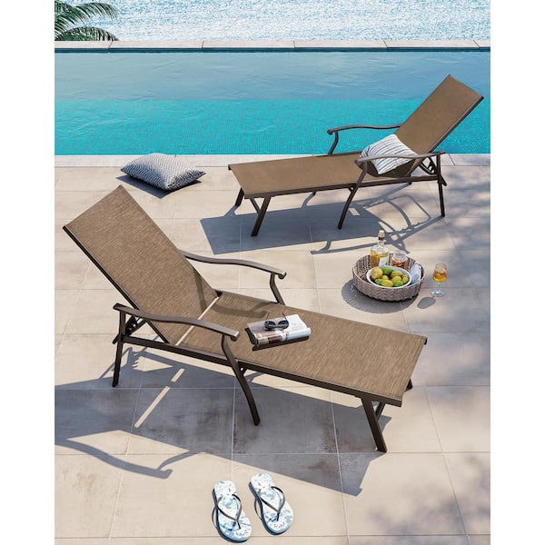 Crestlive Products 2-Piece Aluminum Adjustable Outdoor Chaise Lounge in Brown