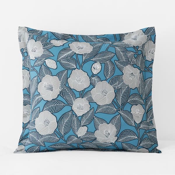 The Company Store Company Cotton Blue/Gray Plaid Velvet Cotton Percale Euro Sham