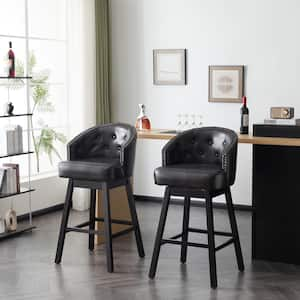 33.25 in. Brown Faux Leather Upholstered and Rubberwood Swivel Barstool, Wenge, Set of 2