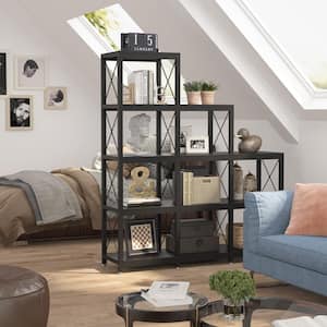 51.57 in. Black Particle Board 12-Shelf Etagere Bookcase Display Shelf Storage Organizer