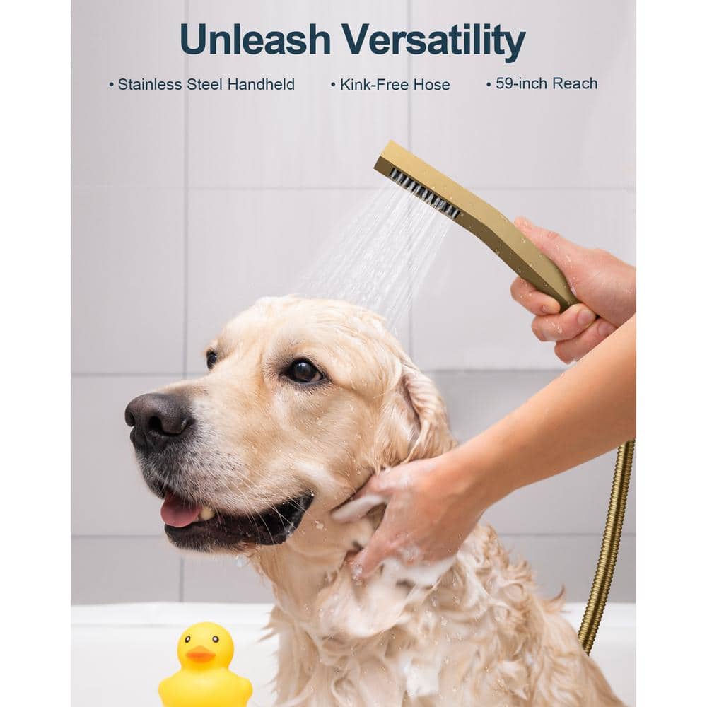 Grandjoy Brushed Gold Dual Shower Head System with Handheld Spray and Jets