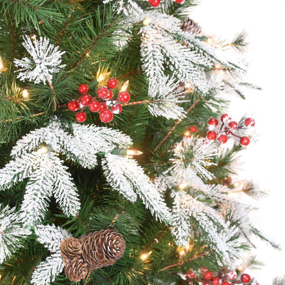 7.5 ft Pre-Lit White Spruce Christmas Tree with Lights and Pine Cones