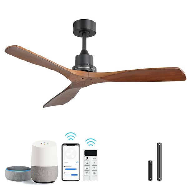 52 in. Indoor/Outdoor Integrated LED Downrod Mount Black Standard Smart Ceiling Fan without Light, App/Remote Control