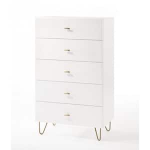 Valerie White 5 Drawers 30 in Chest of Drawers