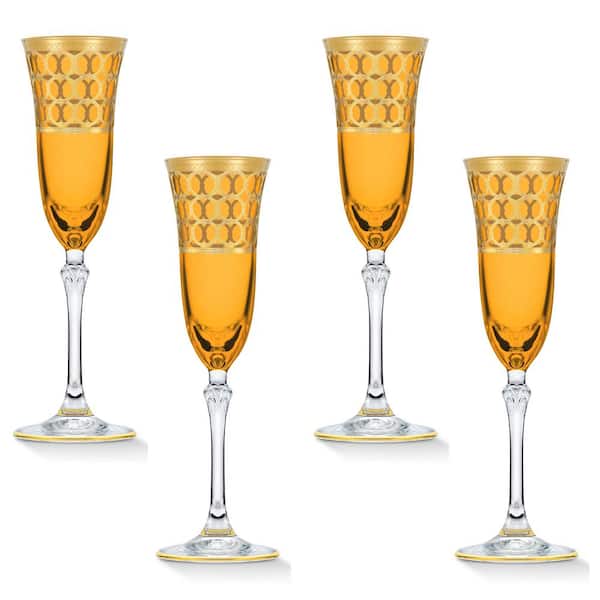 Lorren Home Trends 5 oz. Amber and Gold Champagne Flute Stems Set (Set of 4)