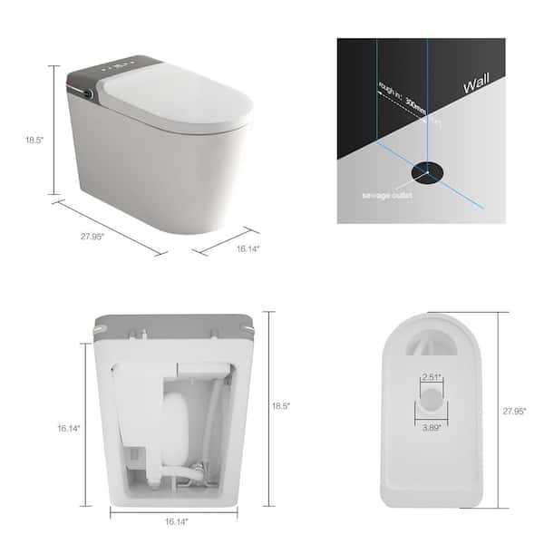 1.32 GPF Elongated Bidet Toilet in White with Auto Open/Close Lid, Auto Flush, Foot Sensor, Heated Seat, Nightlight