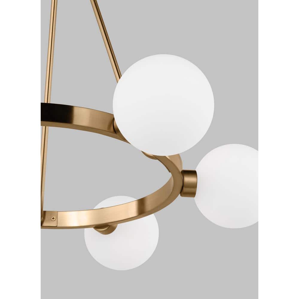 Satin Brass and Frosted Glass 6-Light Wagon Wheel Chandelier