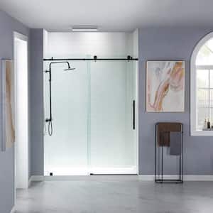 Westfield 56 in. to 60 in. x 76 in. Frameless Sliding Shower Door with Shatter Retention Glass in Matte Black Finish