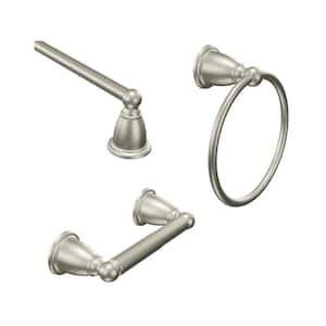 Brantford 3-Piece Bath Hardware Set with 18 in. Towel Bar, Paper Holder, and Towel Ring in Brushed Nickel