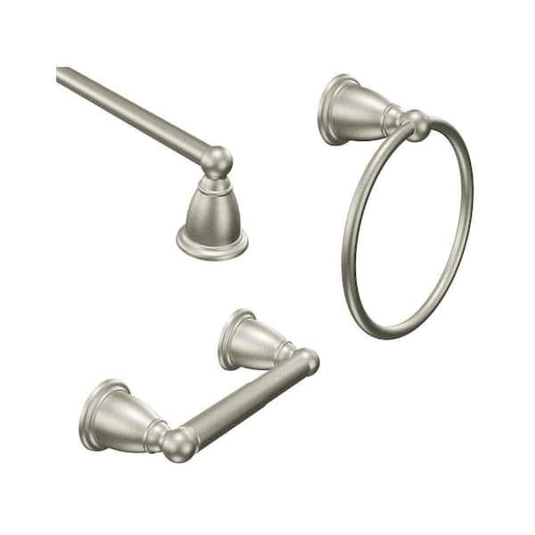 MOEN Brantford 3-Piece Bath Hardware Set with 18 in. Towel Bar, Paper Holder, and Towel Ring in Brushed Nickel
