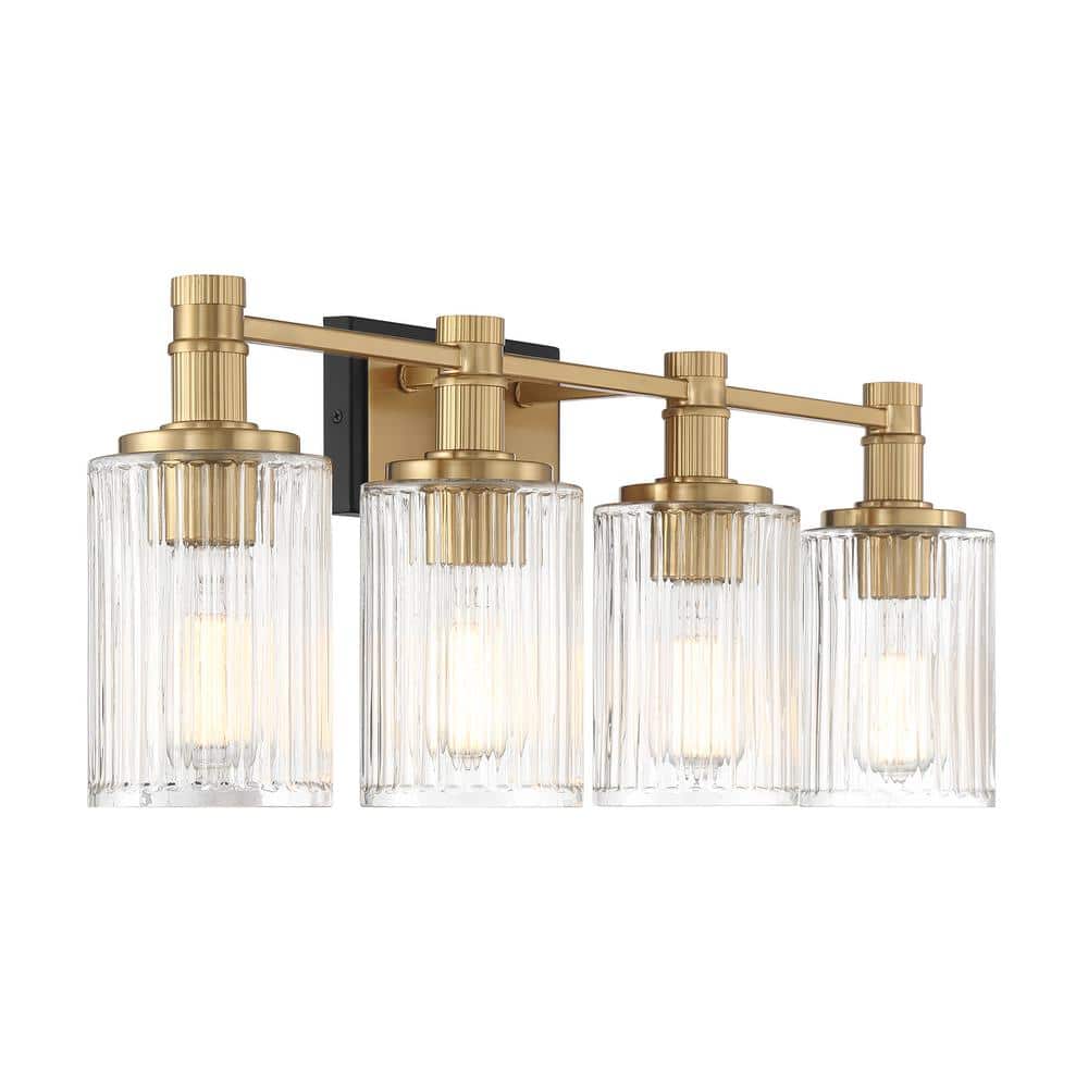 Concord Matte Black and Warm Brass 4-Light Vanity with Ribbed Glass Shades