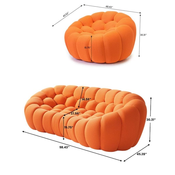 Magic Home 98 in. 2-Piece Orange Bubble Curved Couch with 3D