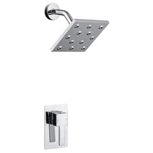 1-Spray Patterns 1.5 GPM 6.1 in. Wall Mount Square Fixed Shower Head Rainfall Shower System with Caremic Valve in Chrome