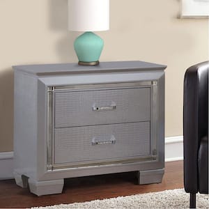 Gray 2-Drawer Wooden Nightstand with Embossed Textured Details 17 in. L x 30 in. W x 29.5 in. H