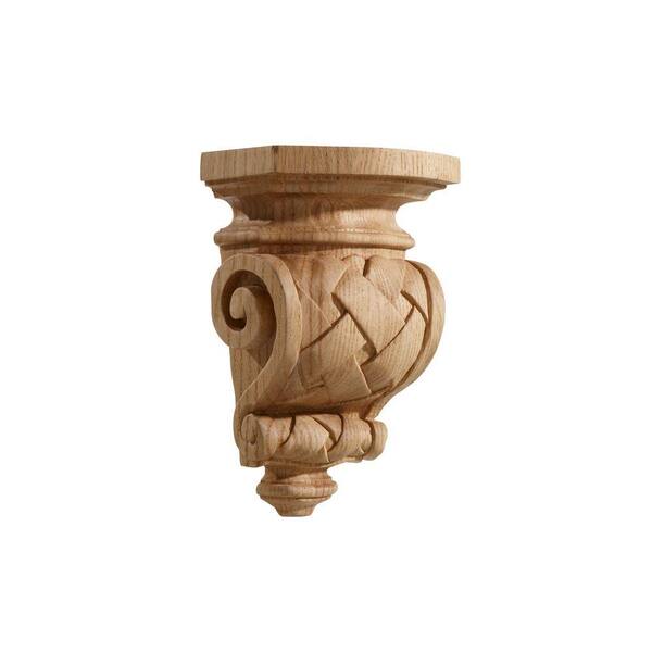 Ornamental Mouldings 6 in. x 4 in. x 9 in. Red Oak Medium Carved Basketweave Corbel