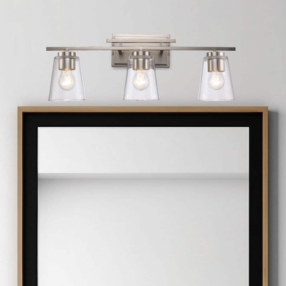 Iris 24.25 in. 3-Light Brushed Nickel Bathroom Vanity Light Fixture with Clear Glass Shades price history on PriceWatchPro