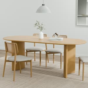 Haiden Modern Oval Oak Wood Top Natural Wood Color 67 in. Double Pedestal Base Dining Table Seats 6