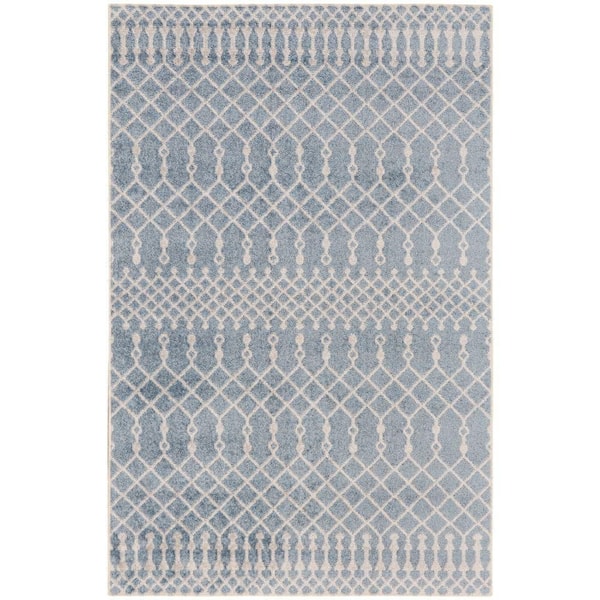 Astra Machine Washable Blue 3 ft. x 5 ft. Moroccan Transitional Kitchen Area Rug
