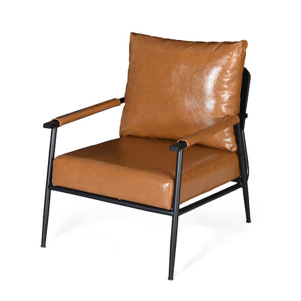 CHRISTOPHER KNIGHT HOME Hergs Modern Accent Chair with Iron Frame, PU Leather, Brown + Black