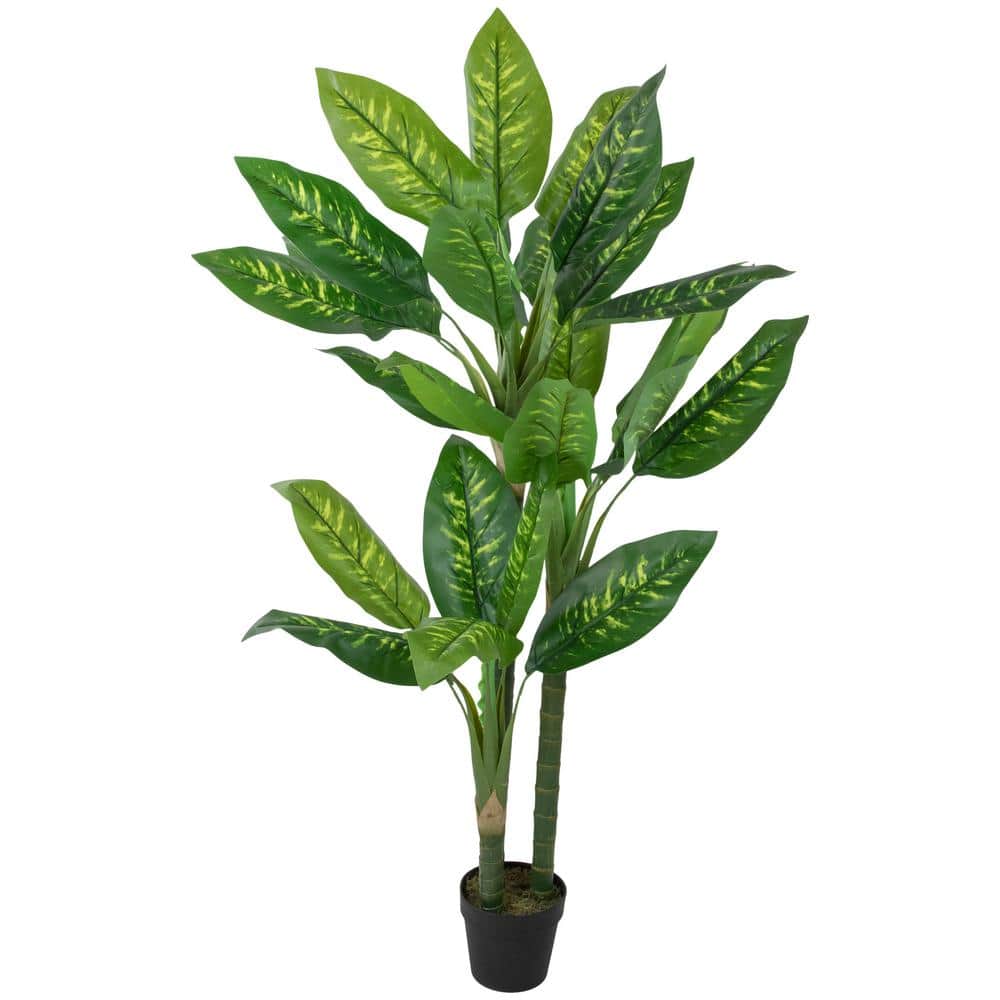 Northlight 58 in. Artificial Wide Leaf Green Dieffenbachia Potted