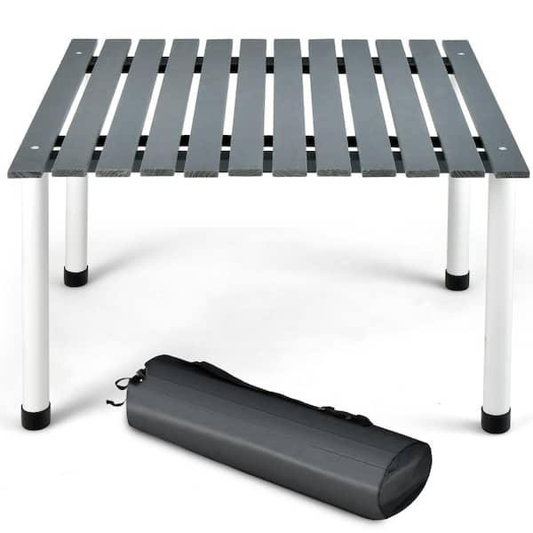 HONEY JOY Gray Portable Folding Picnic Table for 4-6 People Wooden Roll Up Travel Camping Table with Carrying Bag