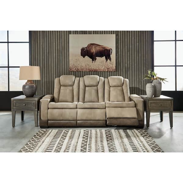 Next-Gen DuraPella 86 in. Square Arm Faux Leather Rectangle Power Reclining Sofa with Cup Holders and USB Ports in Beige