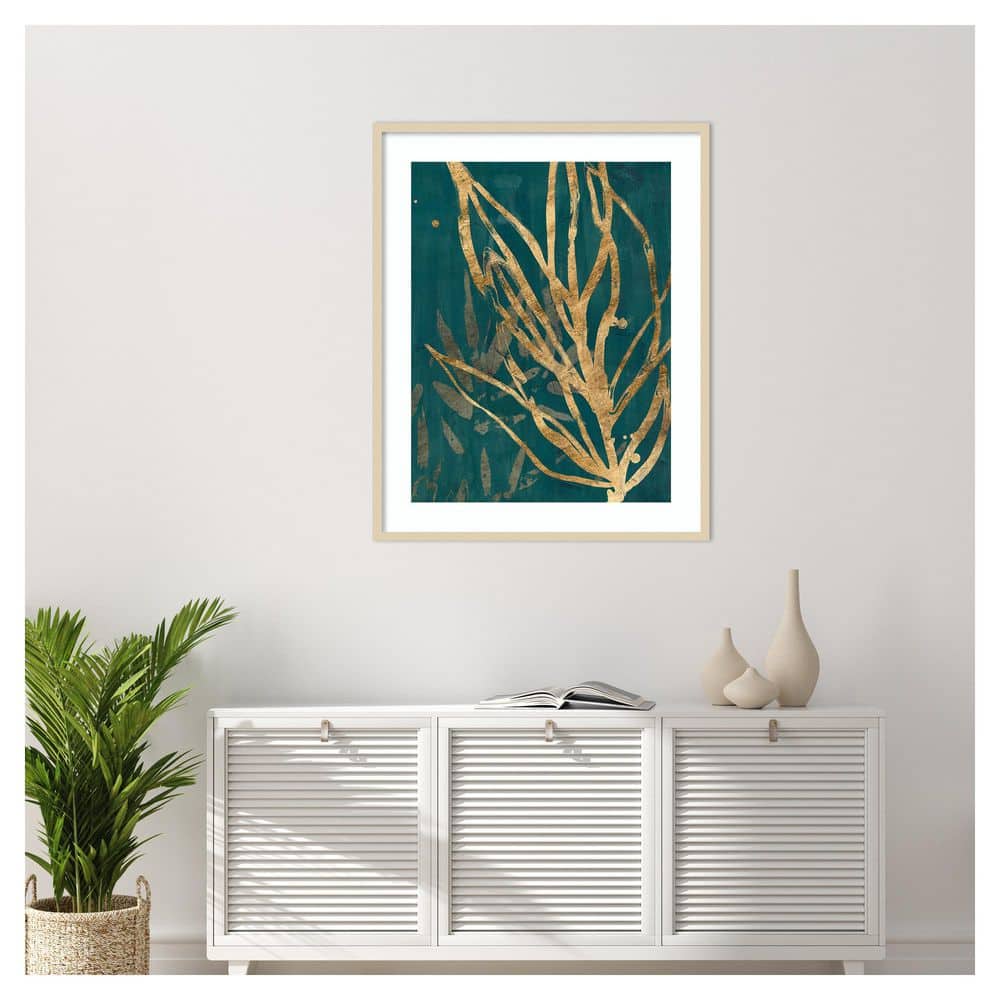 Burnished Jungle Leaves II Framed Abstract Art Print in Svelte Natural, 33 x 41 in.