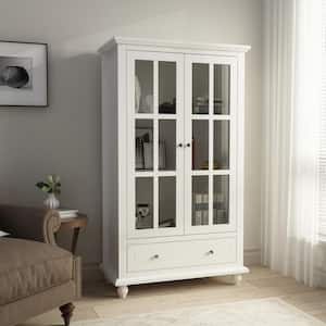 White Wooden Sideboard, Storage Cabinet, with 3 Shelves, 2 Doors and 1 Drawer, for Kitchen and Living room