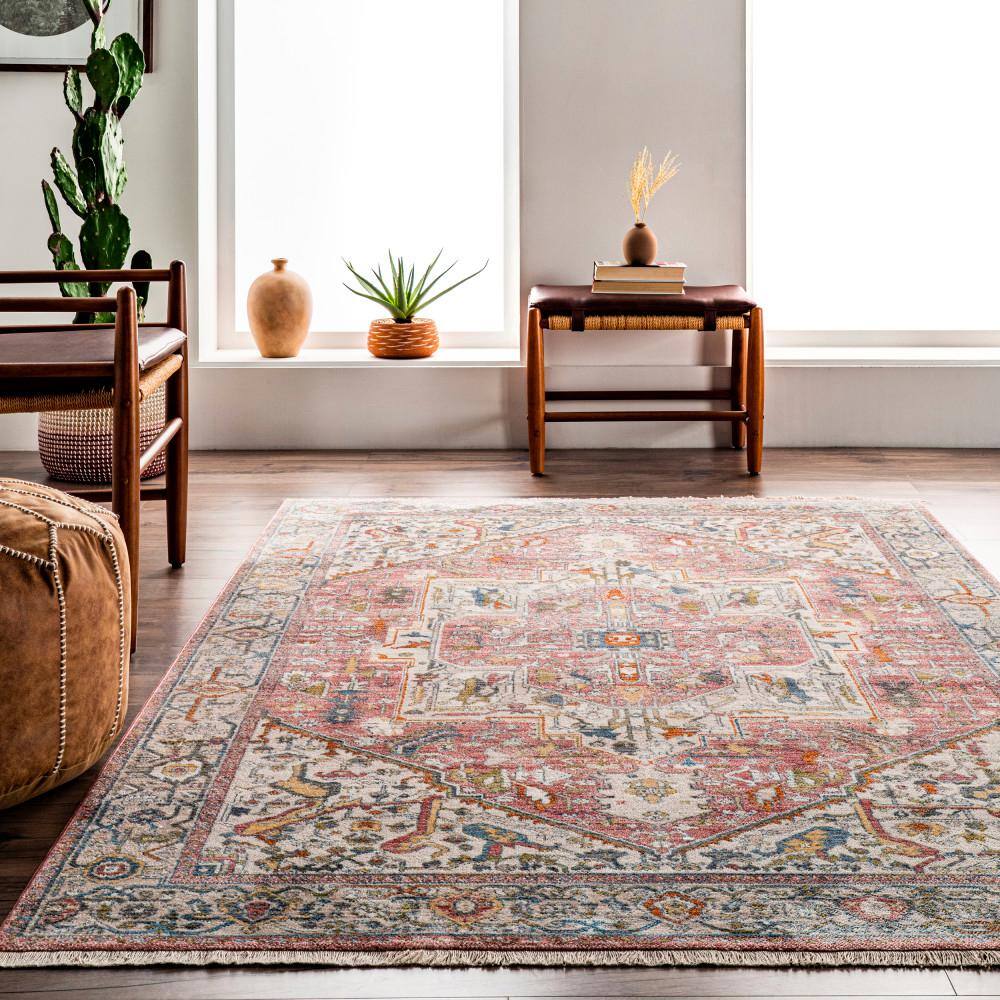 Harriet Orange Vintage Medallion Square Area Rug