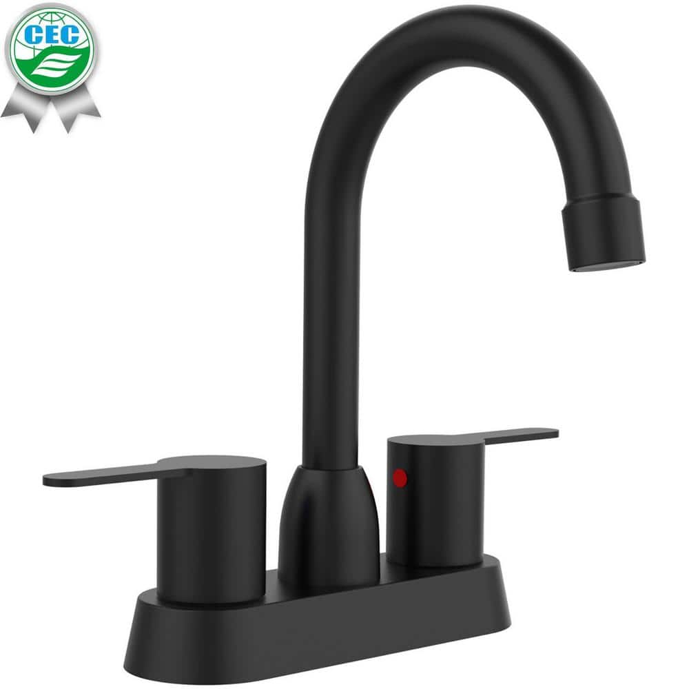 waterpar 4 in. Centerset 2-Handle Bathroom Faucet with 360° Swivel Spout in Matt Black