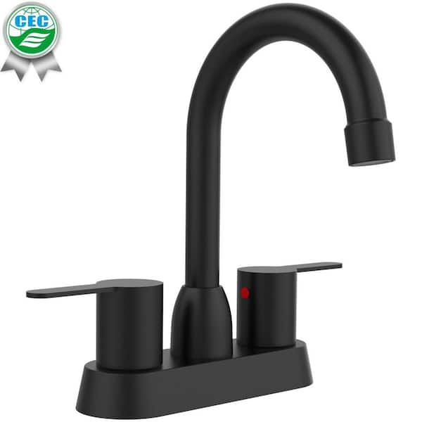 waterpar 4 in. Centerset 2-Handle Bathroom Faucet with 360° Swivel Spout in Matt Black