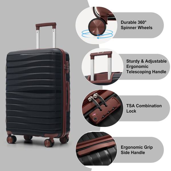 LIVACA 3-Piece Black/Brown Premium ABS Plastic Hardside Spinner