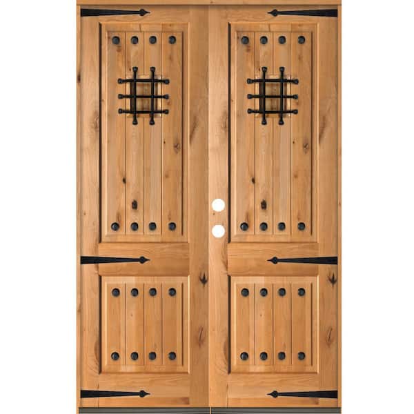Krosswood Doors 64 in. x 96 in. Mediterranean Knotty Alder Square Top Clear Right-Hand Inswing Wood Double Prehung Front Door