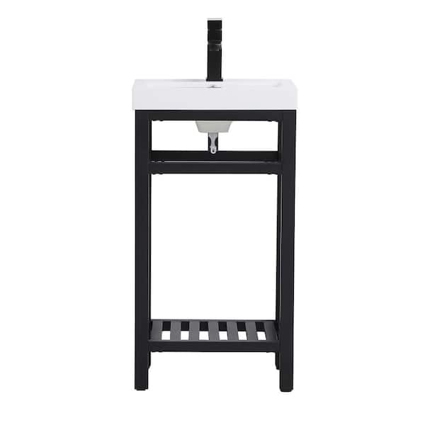 Unbranded Simply Living 18 in. Single Bathroom Metal Vanity in Black with Resin Vanity Top in White