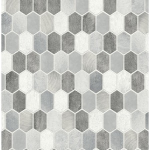 Faux Icy Grey and Nickel Brushed Hex Tile 20.5 in. x 18 ft. Peel and Stick Wallpaper